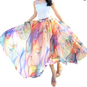 Maxi Skirt Dress Multicolor Abstract Print - Size Medium